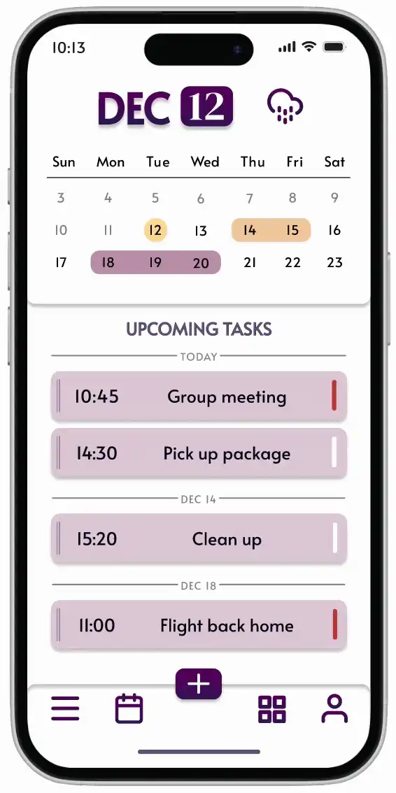 Agenda calendar interaction showing an event being added