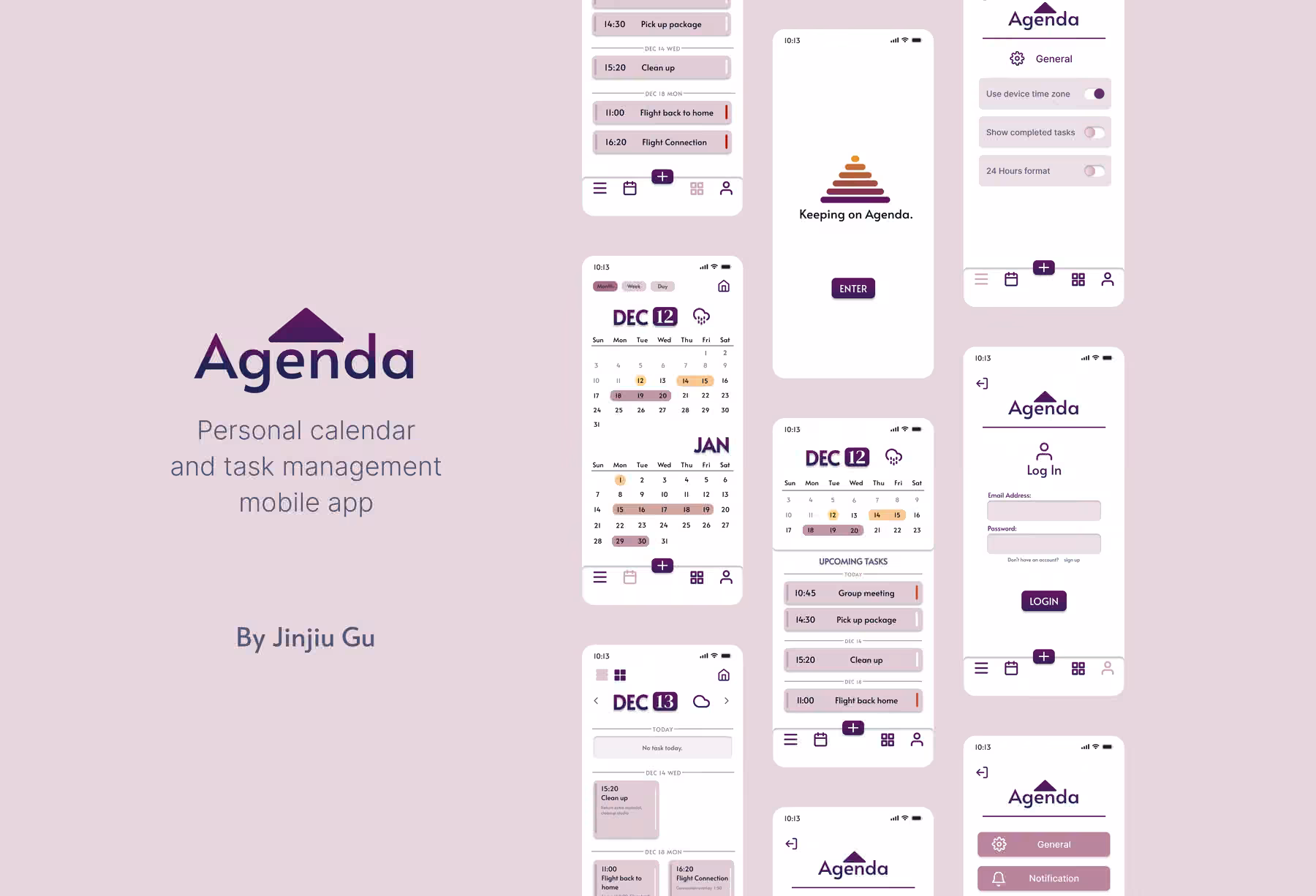 Agenda app screens and brand overview