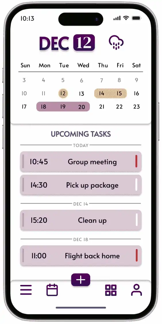 Agenda task view interaction with chronological tasks
