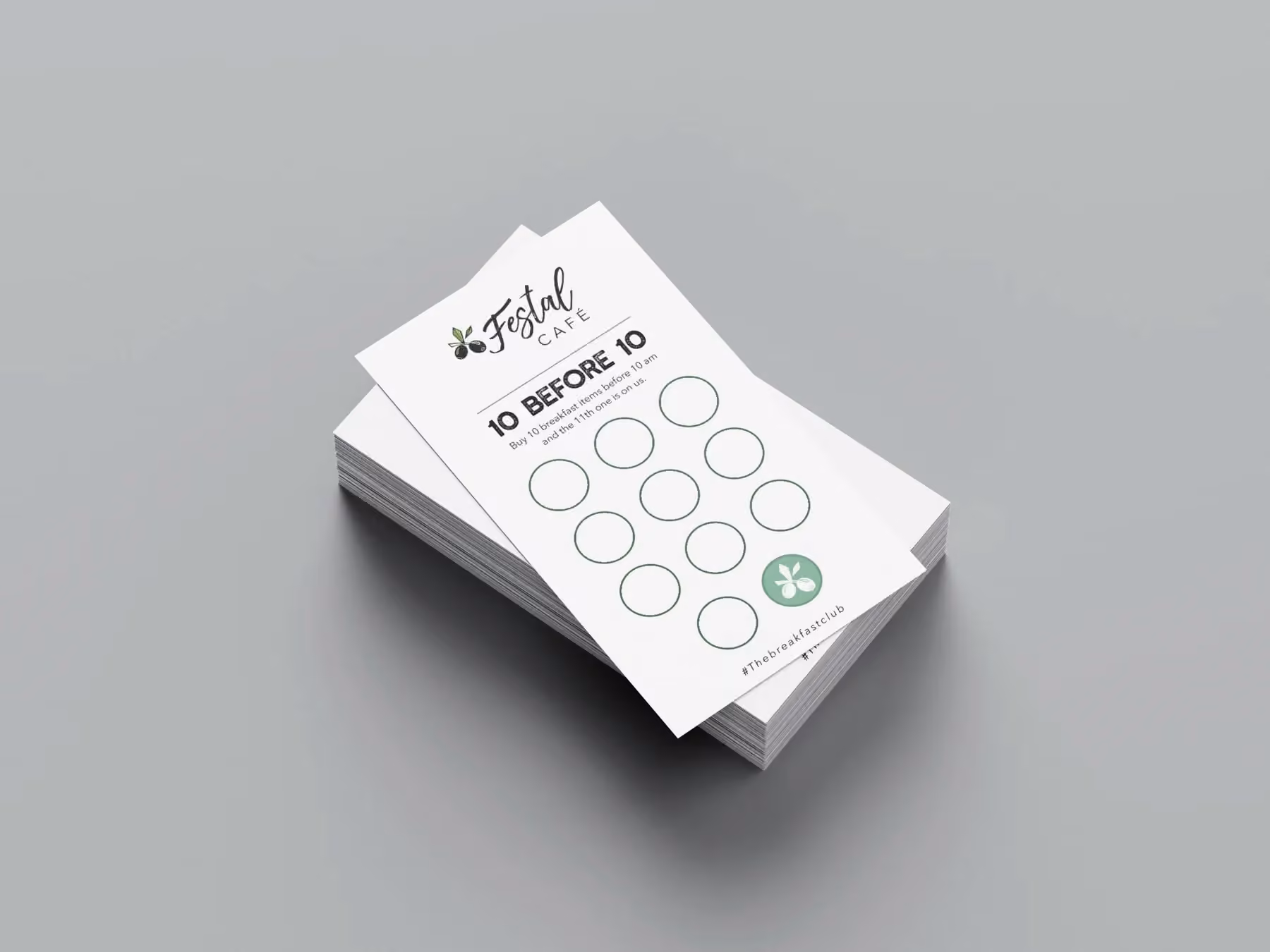 Loyalty card exploration one, a white design with a large 10 Before 10 message