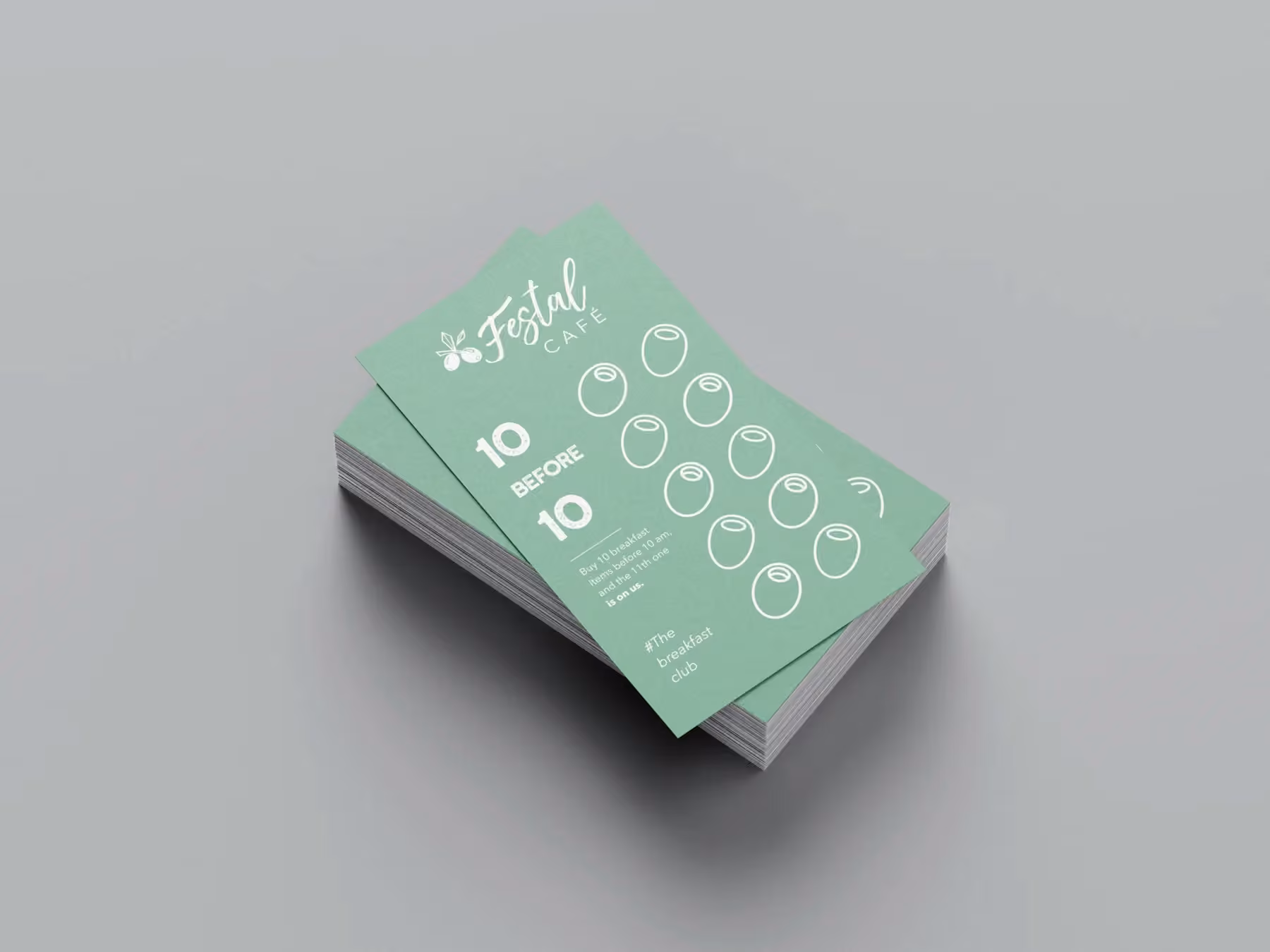 Loyalty card exploration three, a sage green design with stamp circles